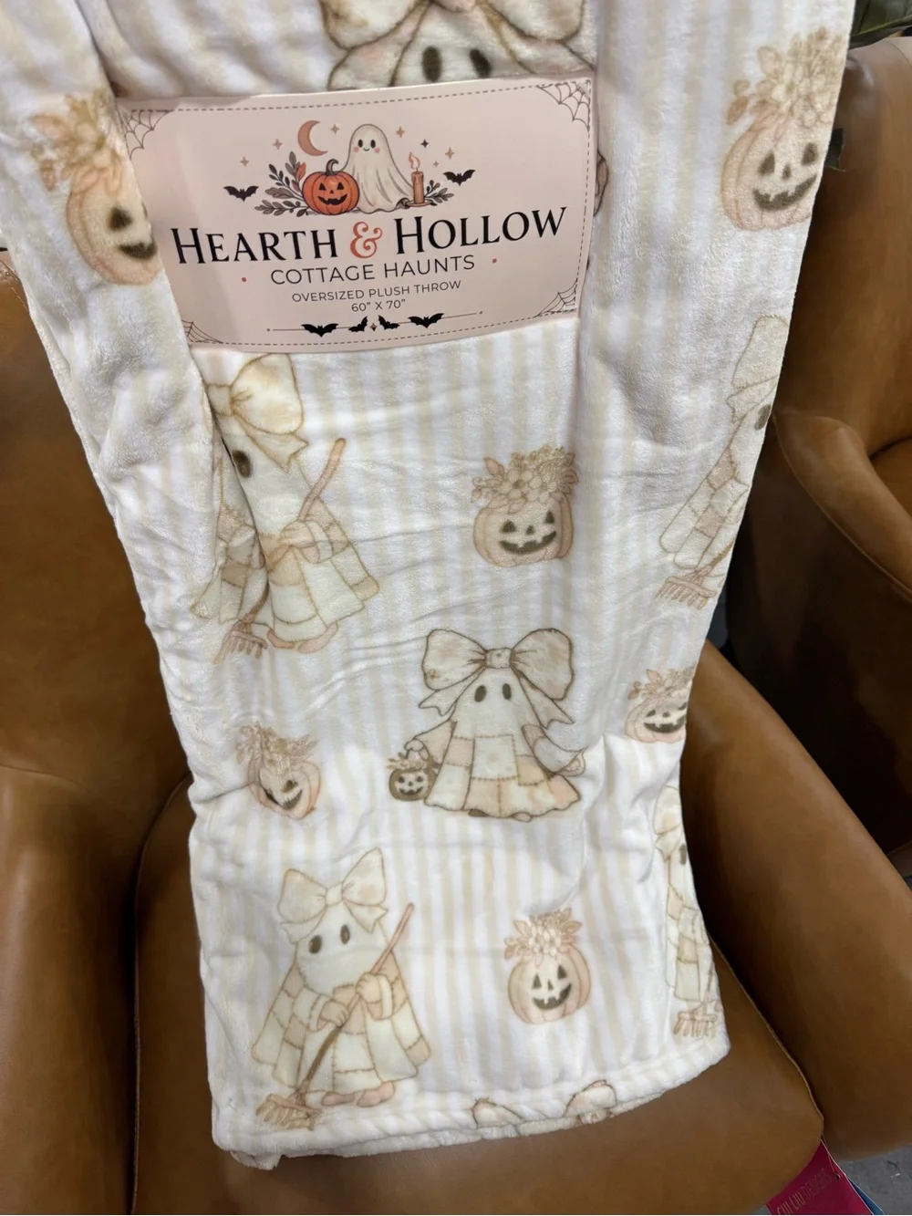 Halloween Plush Throw - Cream Ghost Print